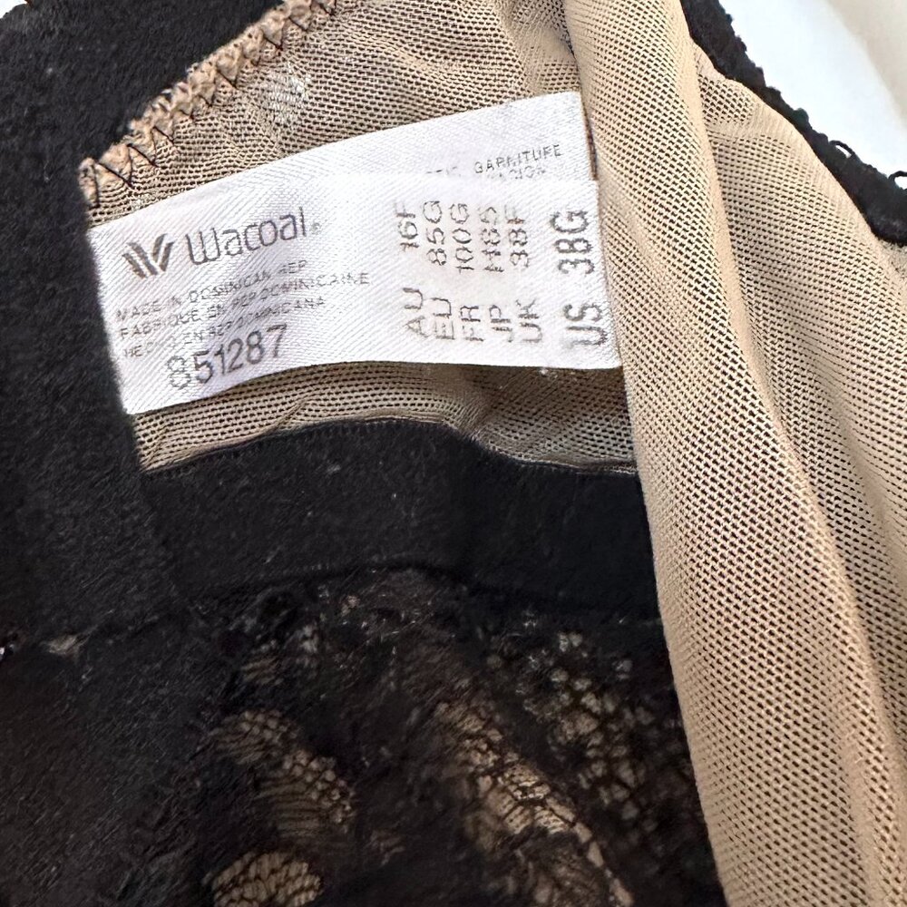 Wacoal Sheer Rose Lace Bra - Syle 851287 - Black - Size 38G - Picture 5 of 5